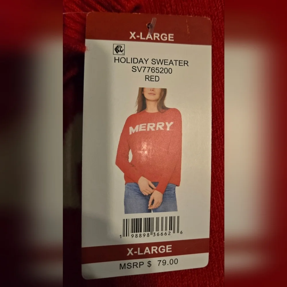 New Vince Camuto Red 'MERRY' Crewneck Holiday Sweater